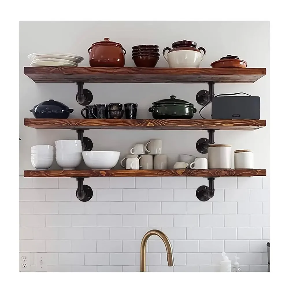 Floating Shelf Brackets Hanging Wall Mounted DIY Industrial Pipe Heavy Duty, NEW